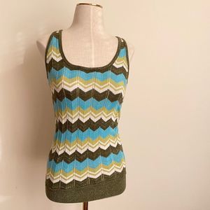 bebe Knit Chevron Shimmer Green Blue White Tank